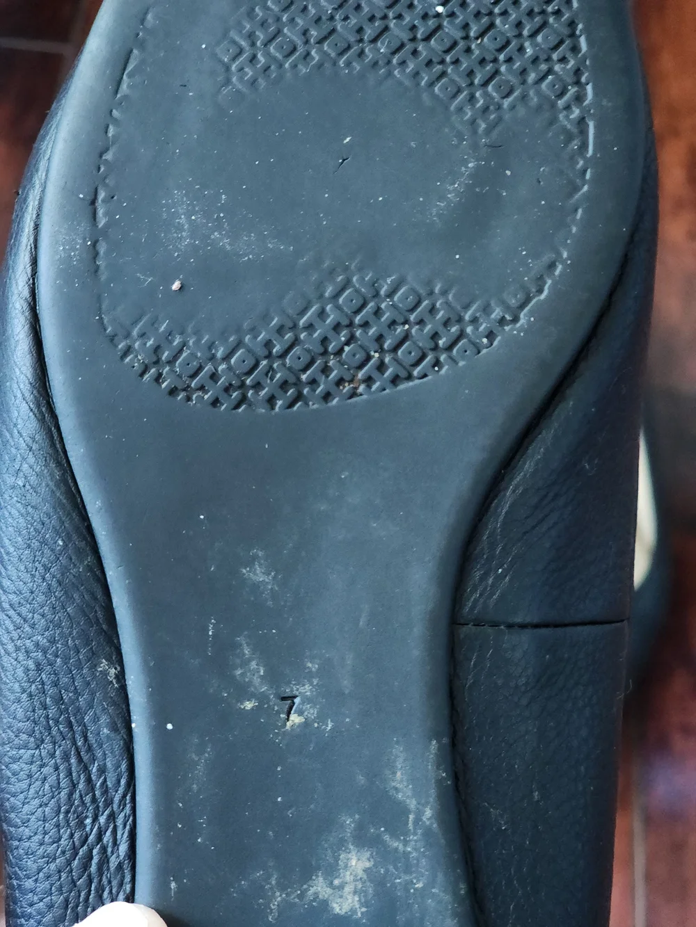 Tory Burch Reva Black Leather Ballet Flats Gold Logo Women's Size 7